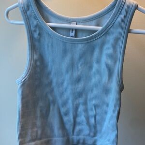 blue ribbed cropped tight tank top